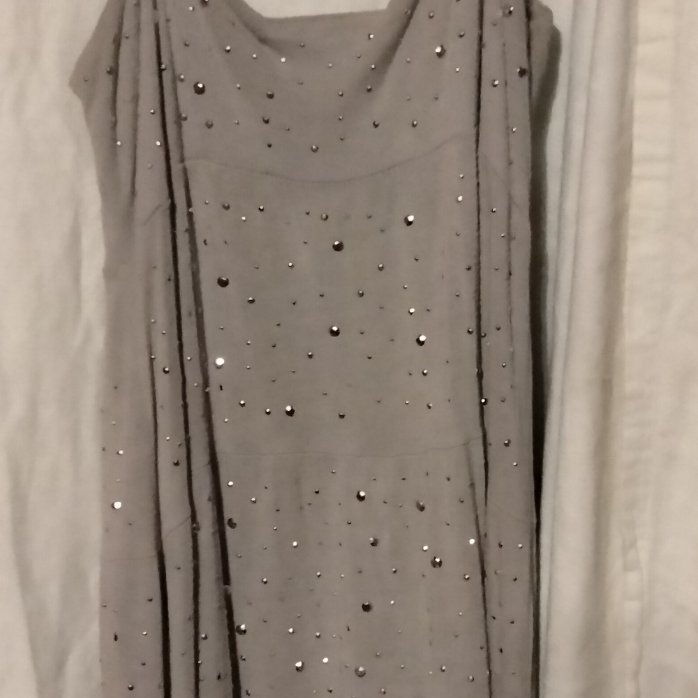 Gray with silver sequins strappy dress. Very summery and lightweight.
